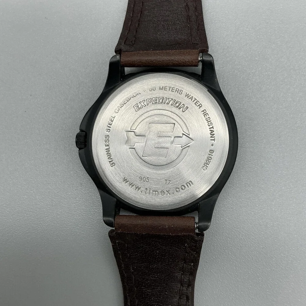 Timex Expedition Indiglo Mens Watch 40mm Beige Dial Date Leather New Battery